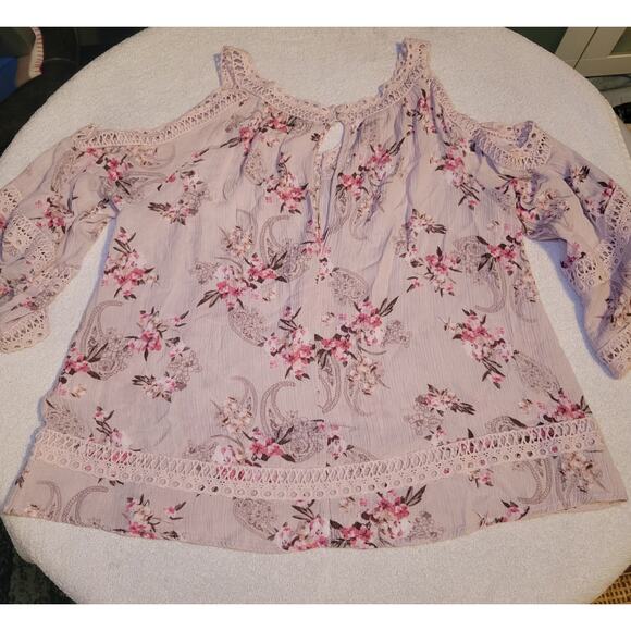 Penelope Peek a Boo -Cold Shoulder Pink Floral Top Blouse Womens Small - Picture 4 of 10